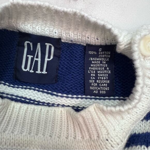 Gap Vintage Blue and White 100% Cotton Striped Sweater Size S - Picture 4 of 5